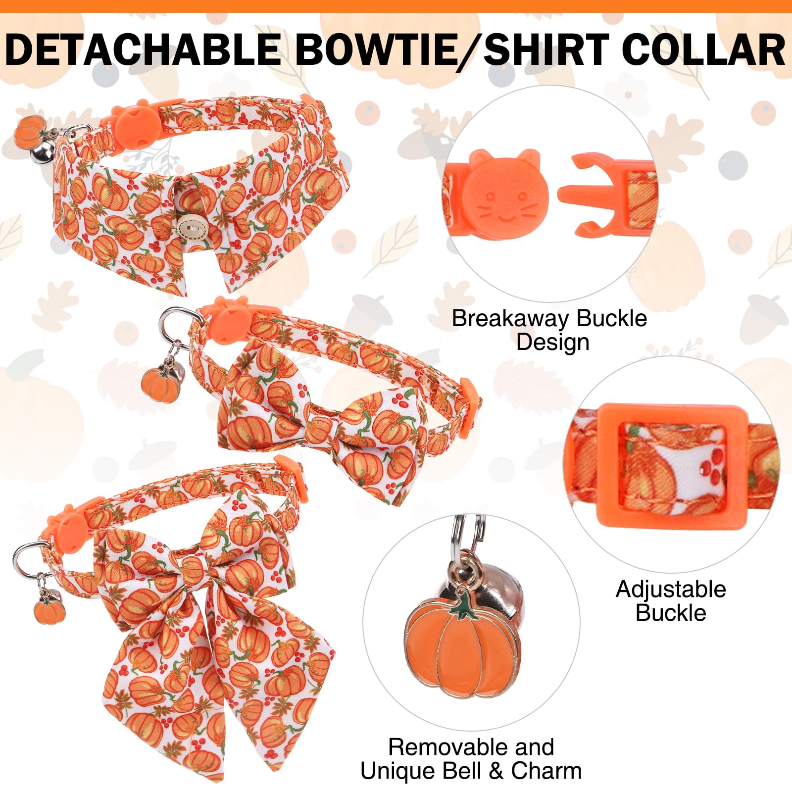 DILLYBUD Thanksgiving Cat Collar Breakaway, Soft Kitten Collars with Bell