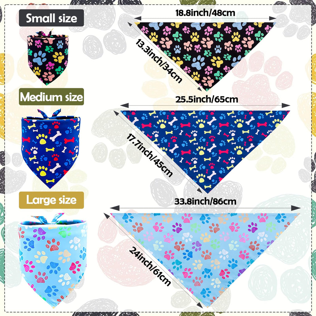 Pai Sence Paw Print Dog Bandanas Bulk for Small Dogs Sewn Edge 18" 30Pcs S