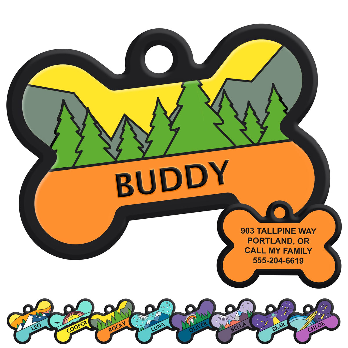 GoTags Silent Dog Tag, Personalized Engraved Bone Silicone Pet ID Tag