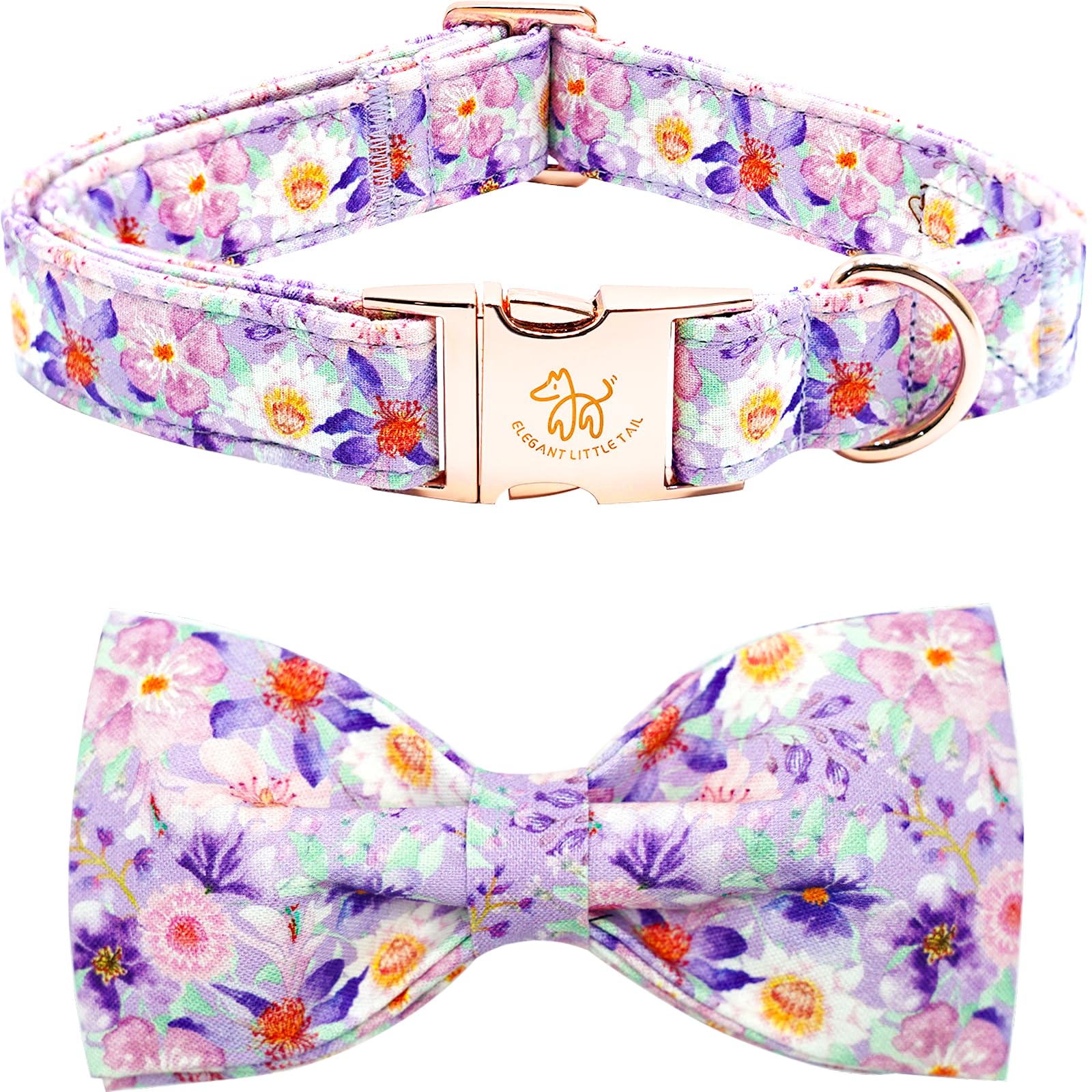 Elegant little tail Dog Collar, Rose Print Pet Collar Summer Dog Collar Durable Metal Buckle Dog Collars Cotton Pet Adjustable Dog Collars for Large Dogs