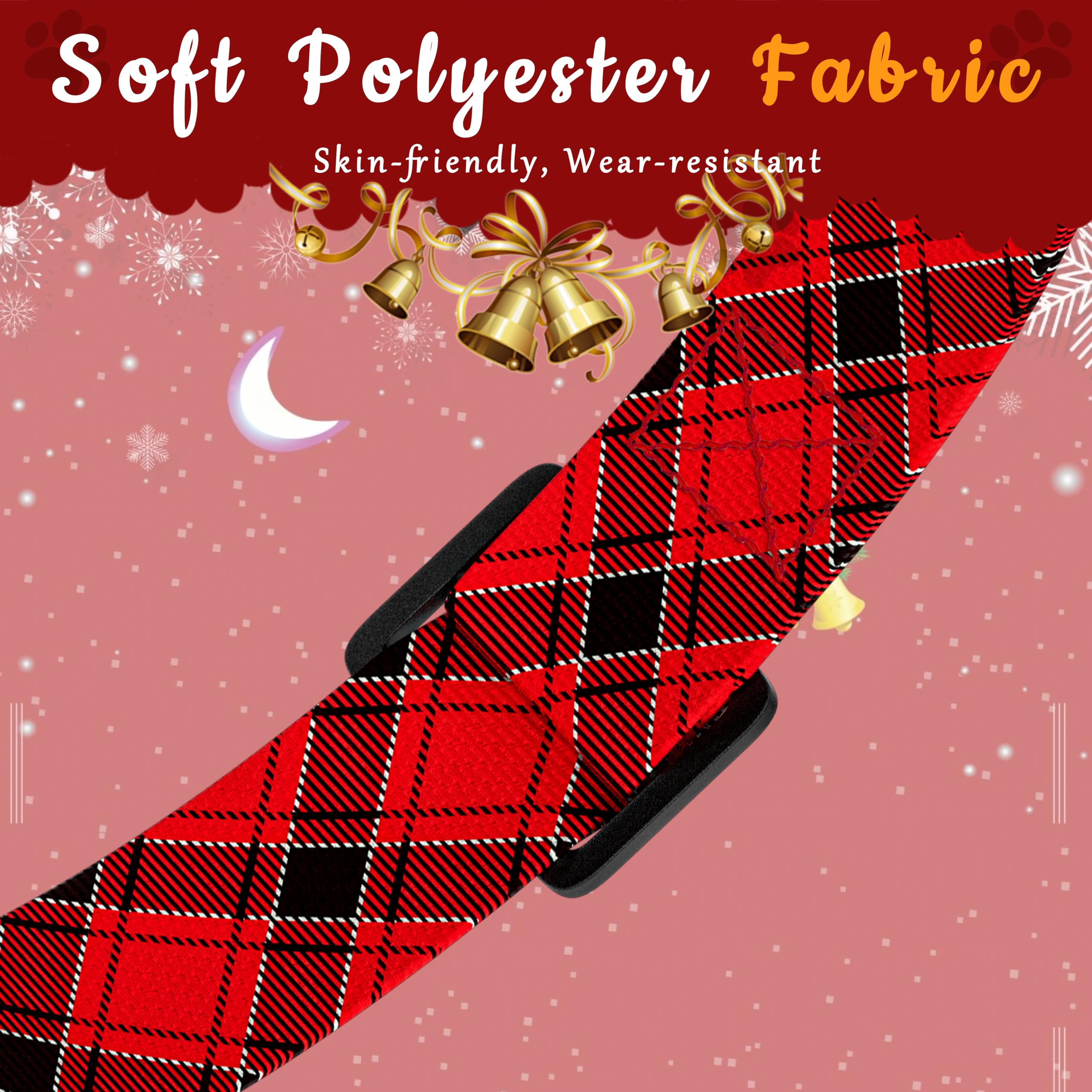 Seyezo Christmas Plaid Dog Collar, Metal D-Ring, Red Plaid, XS