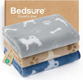 Bedsure 1 Pack 3 Pet Blankets, Super Soft Fluffy Premium Fleece Flannel Portable Throw Dog Blankets for Small Dogs, Printed Cat Puppy Blanket Grey/Brown/Blue Medium(30x40 inch)