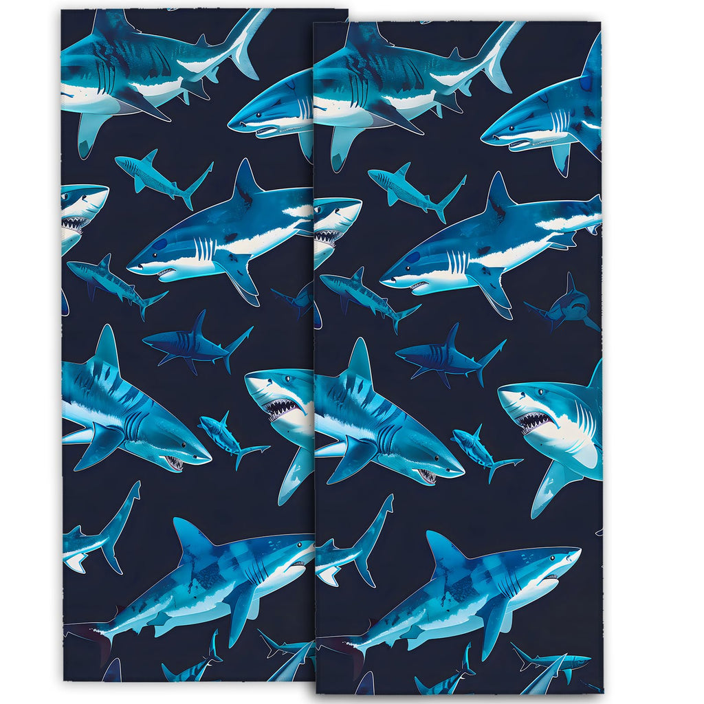 amepay Cute Shark Hand Towels - 2 Pack, 14.5" X 28",Soft Microfiber Polyester Dark Towel Set with Bold Dynamic Sharks Pattern,for Ocean Bathroom Kitchen Spa Hotel Decor Gifts
