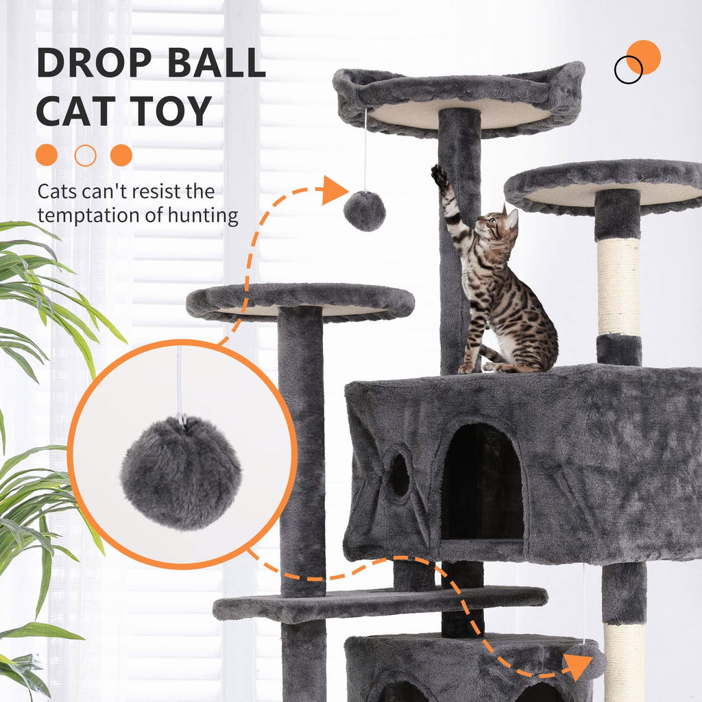 GINMAON Cat Tree for Indoor Cats, Multi-Level Cat Tower with Scratching Posts & Cozy Condo, Space Saving Cat Activity Center, Durable Pet Play House (54in,Light Gray)