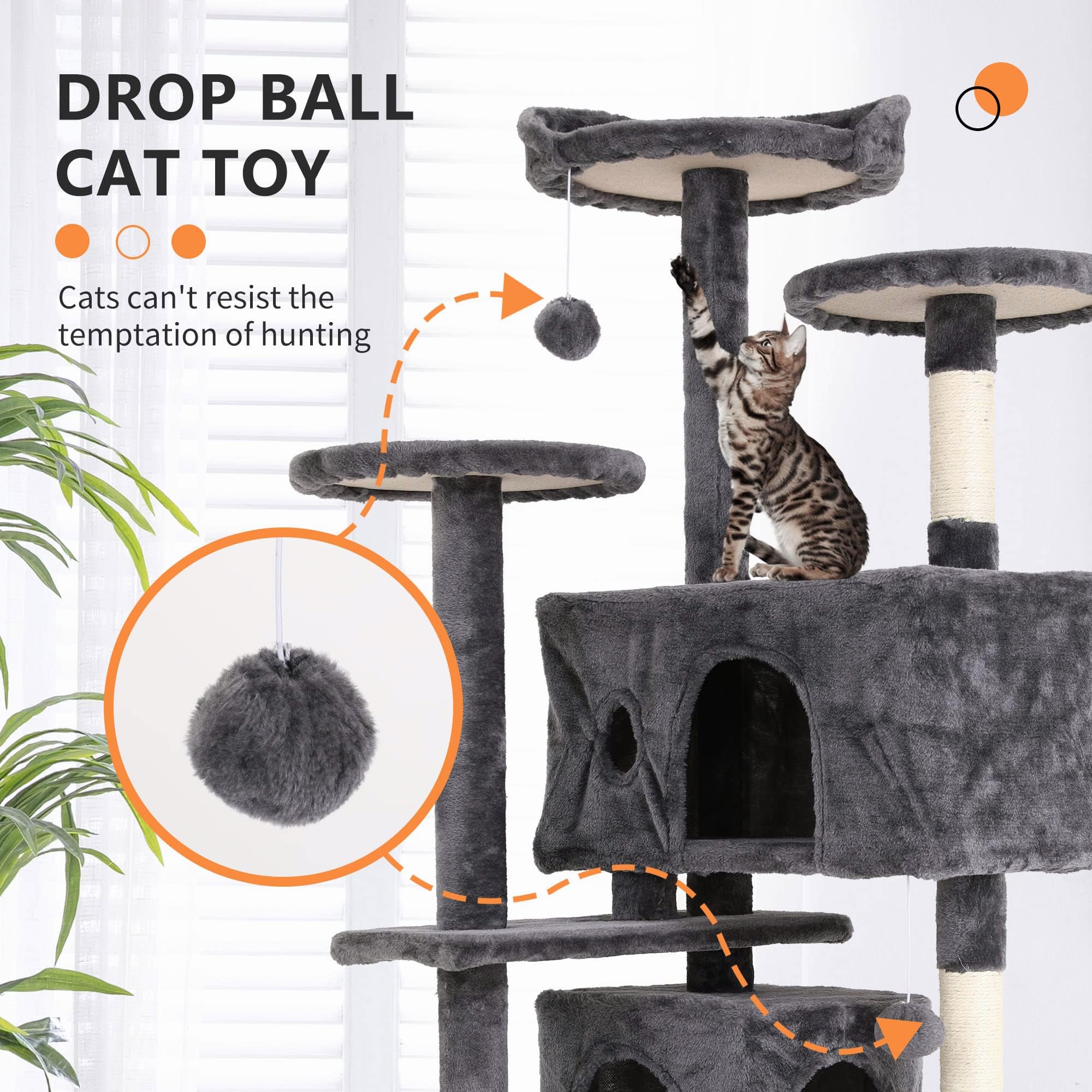 GINMAON Cat Tree for Indoor Cats, Multi-Level Cat Tower with Scratching Posts & Cozy Condo, Space Saving Cat Activity Center, Durable Pet Play House (54in,Light Gray)