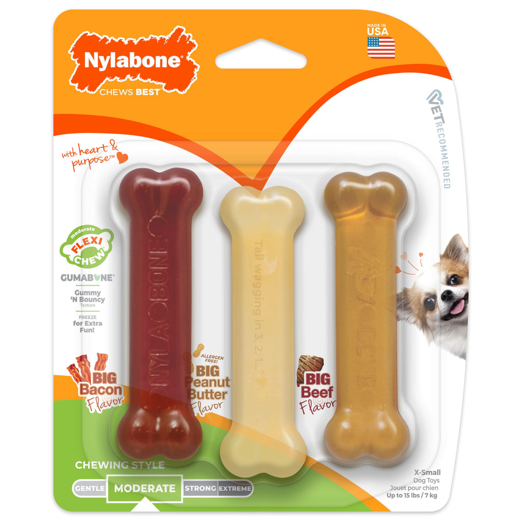 Nylabone Flexi Chew Original Bone Dog Chew Toys, X-Small, 3 Count