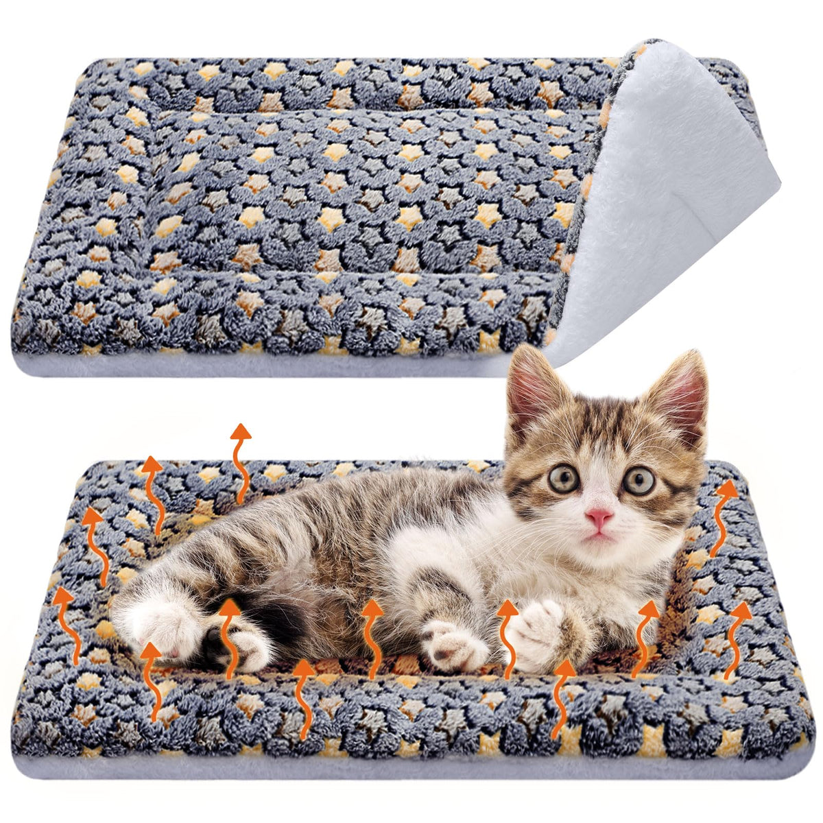 2 Pack Self Warming Cat Dog Bed Pad, Grey, 21" X 14", Stars