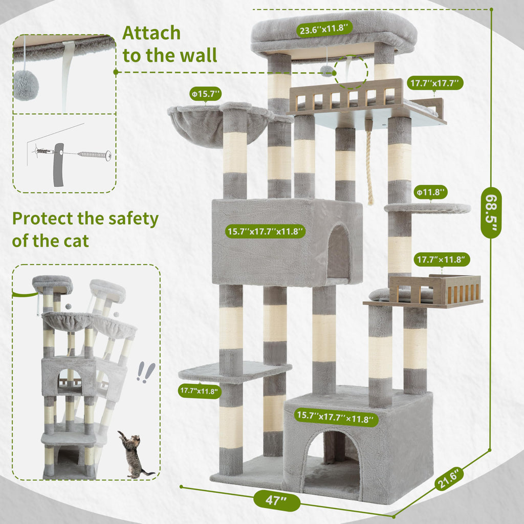 Gitelsnour Maine Coon Cat Tree, Heavy Duty Cat Tower for 20 lbs+, GCT033W