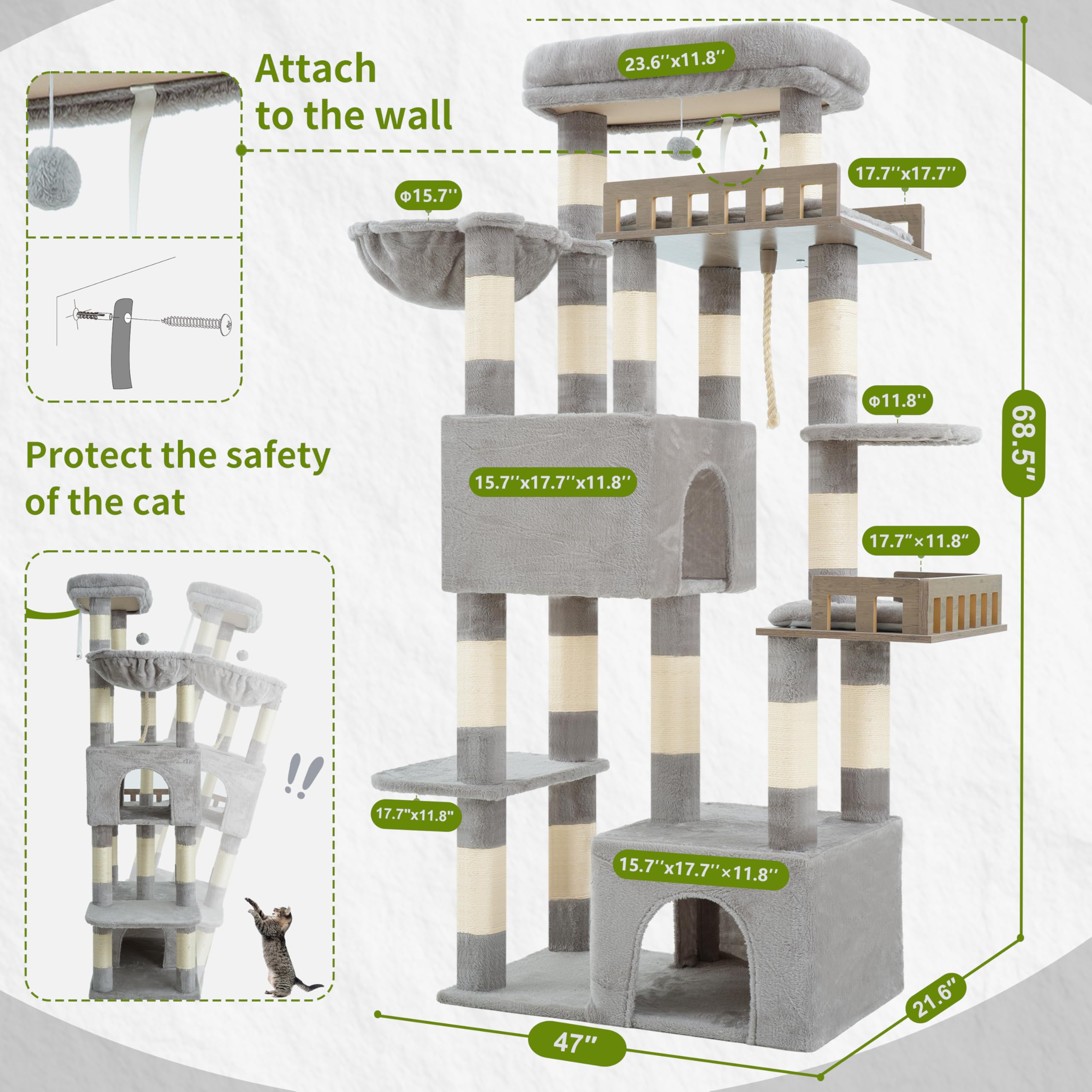 Gitelsnour Maine Coon Cat Tree, Heavy Duty Cat Tower for 20 lbs+, GCT033W