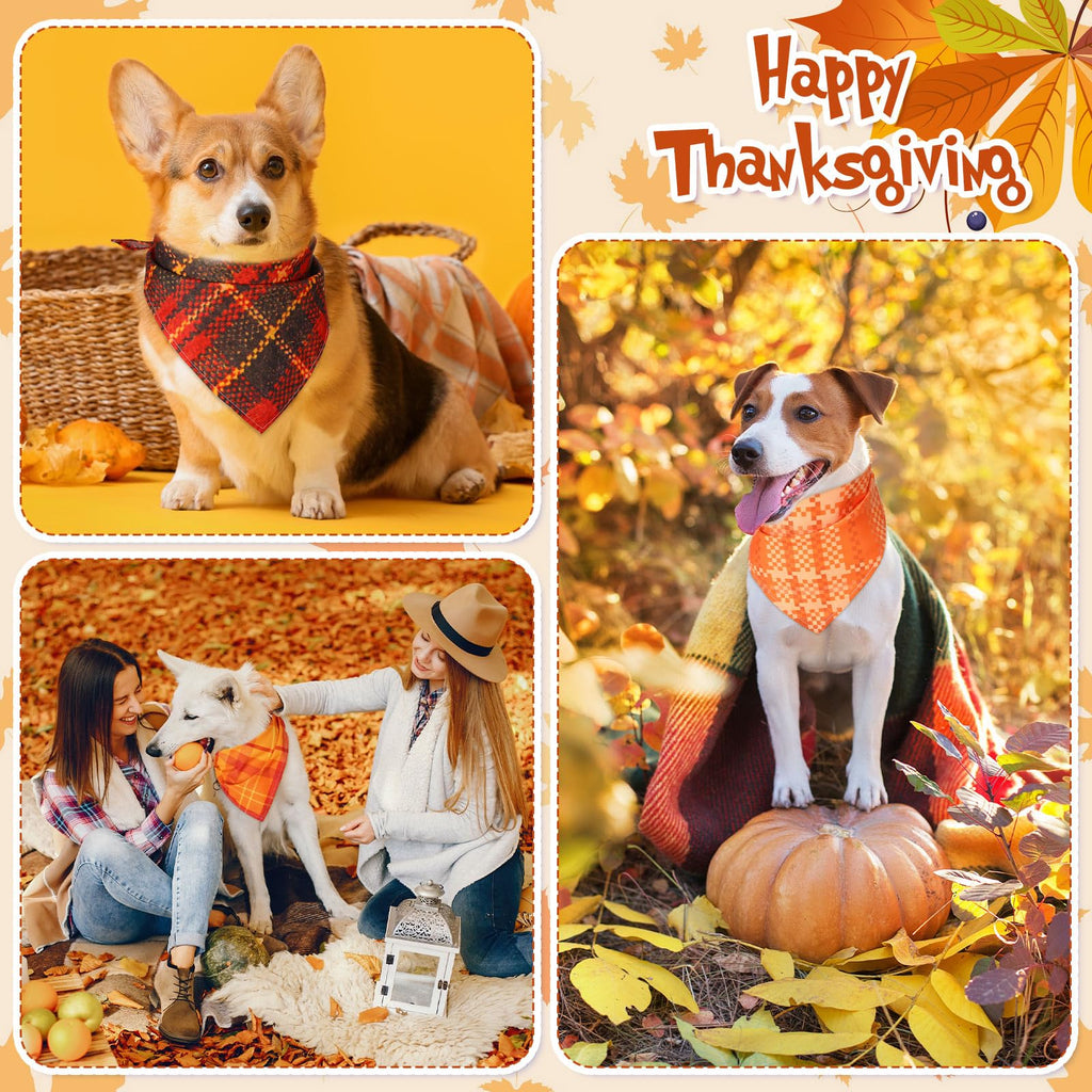 Sweetude 60 Pcs Fall Dog Bandanas Bulk Plaid Bandanas for Dogs Autumn Thanksgiving Pet Scarf Bibs Adjustable Triangle Scarves Costume Accessories Grooming Supplies for Small Medium Large