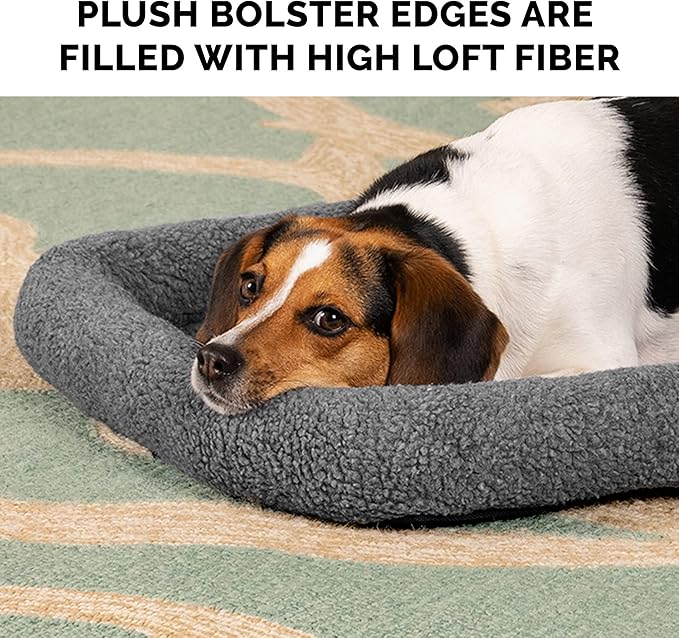 Furhaven Dog Bed for Small Dogs & Indoor Cats, 100% Washable, Sized to Fit Crates - Sherpa Fleece Bolster Crate Pad - Gray, Small