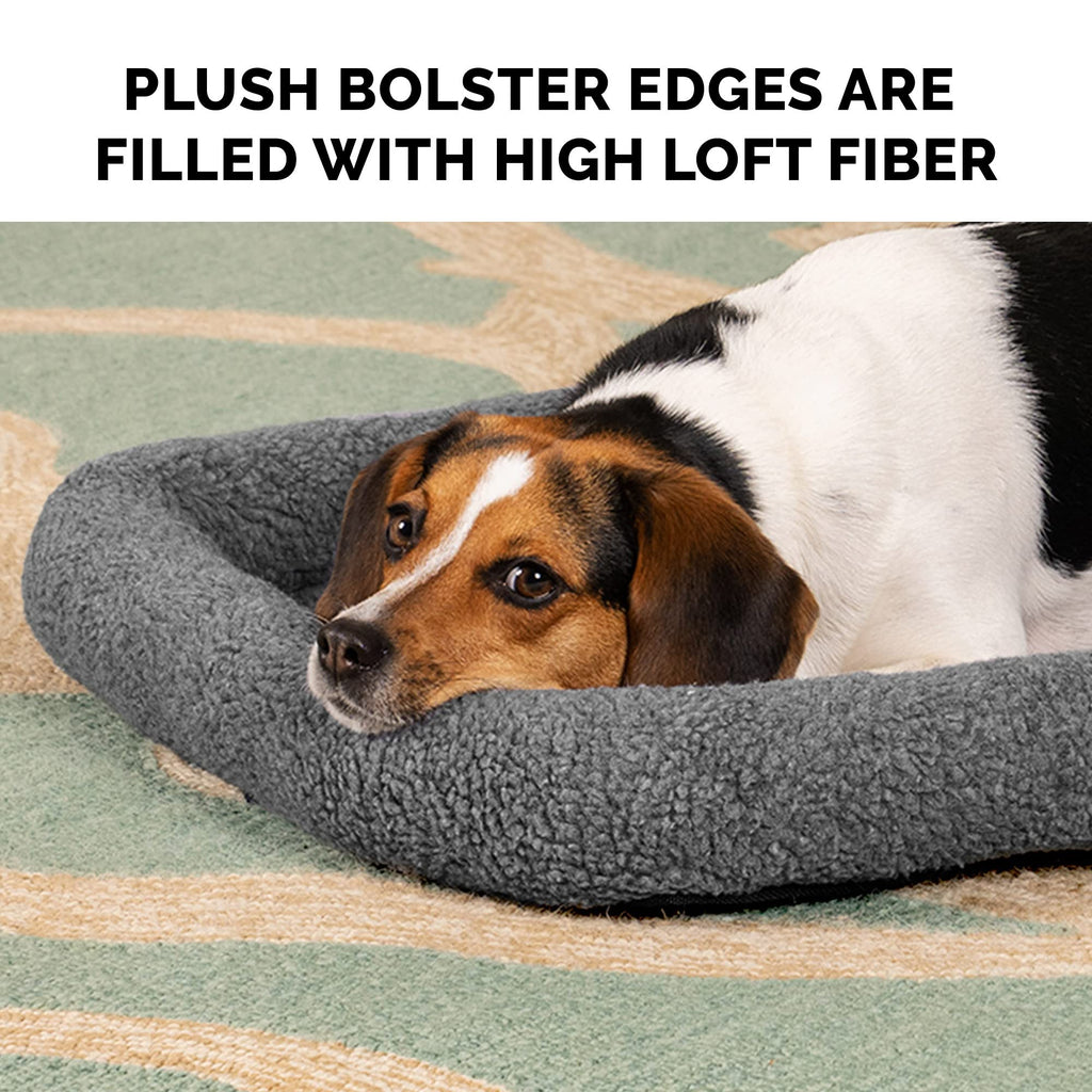 Furhaven Dog Bed for Large/Medium Dogs, 100% Washable, Sized to Fit Crates - Sherpa Fleece Bolster Crate Pad - Gray, Large