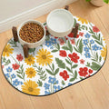 Absorbent Cat Mats for Food and Water 24''x16'', Non-Slip Rubber Mat for Cats Bowls, Easy Store Pet Food Placemat, Mats for Under Cats Food Bowls, Fit with Kitchen, Living Room, White Floral