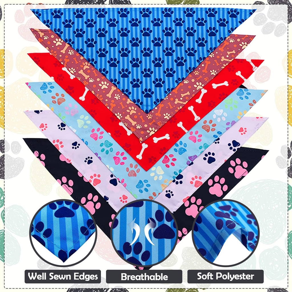 Pai Sence Paw Print Dog Bandanas Bulk for Small Dogs Sewn Edge 18" 30Pcs S