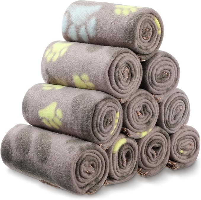 Tatuo 10 Pieces Pet Blankets with Paw Print Dog Cat Fleece Blankets Soft Warm Sleep Mat Pad Bed Cover for Kitten Puppy and Other Small Animals, 24 x 28 Inch(Cute Color)
