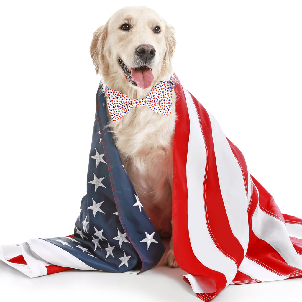 4th of July Dog Collar and Bow Tie Set Adjustable Pet Collar for Small Medium Large Dogs Independence Day Dog Accessories for Boys & Girls Red White Blue USA Theme