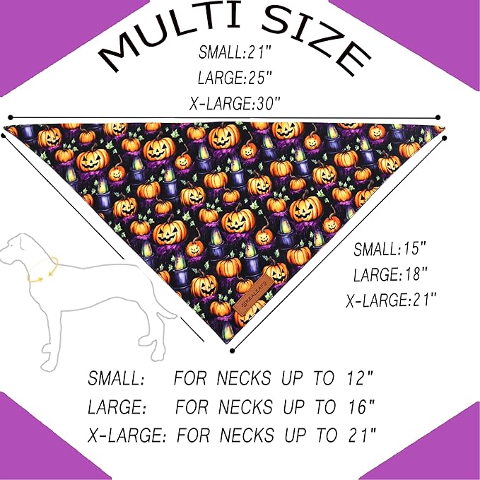 Realeaf Halloween Dog Bandanas 2 Pack, Pumpkins and Ghosts Pet Scarf for Boy and Girl, Premium Durable Fabric, Holiday Bandana for Large and X-Large Dogs Pets (X-Large)