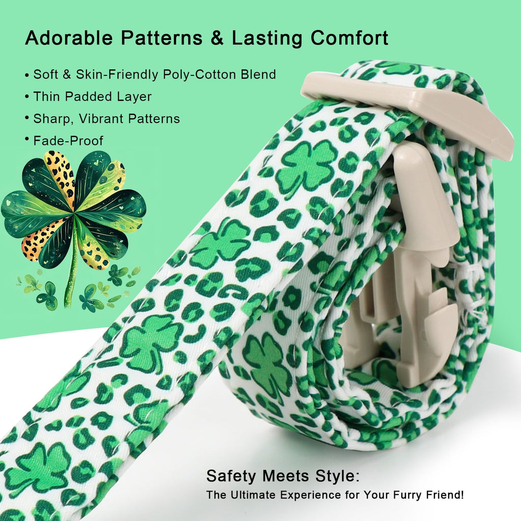 Babole Pet St Patricks Day Dog Collar for Puppy Small Dogs - Leopard Lucky Clover Dog Collars, Lightweight Adjustable Irish Green Festival Shamrock Dogs Collars with Quick Release Buckle XS