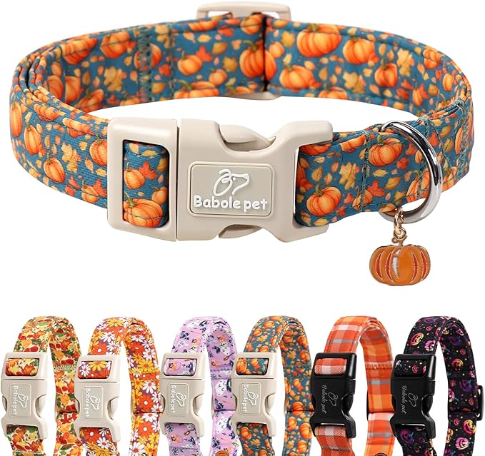 Babole Pet Fall Dog Collar Cute Autumn Pumpkin Puppy Collar - Light Comfortable Adjustable Pet Collars for Small Medium Large Girl Boy Dogs L