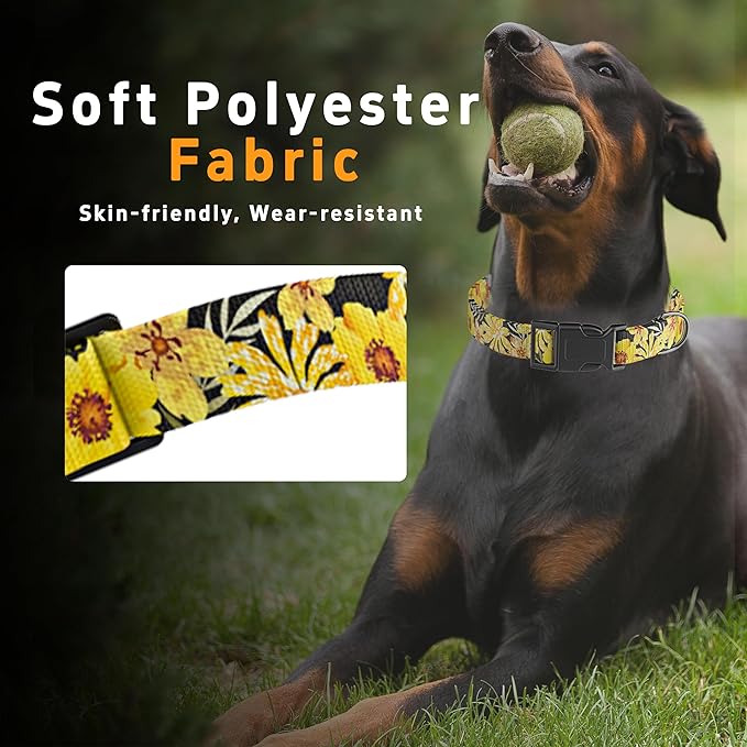 Adjustable Soft Pattern Pet Collar with Safety Buckle for Boys Girls and Puppies (Yellow Floral,M)