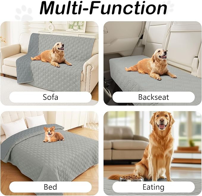 hyha Waterproof Dog Bed Blanket, Soft Pet Blankets, Waterproof Couch Cover for Dogs, Reversible Sofa Covers Washable for Furniture (68x82 Inch, Grey/Dark Grey)