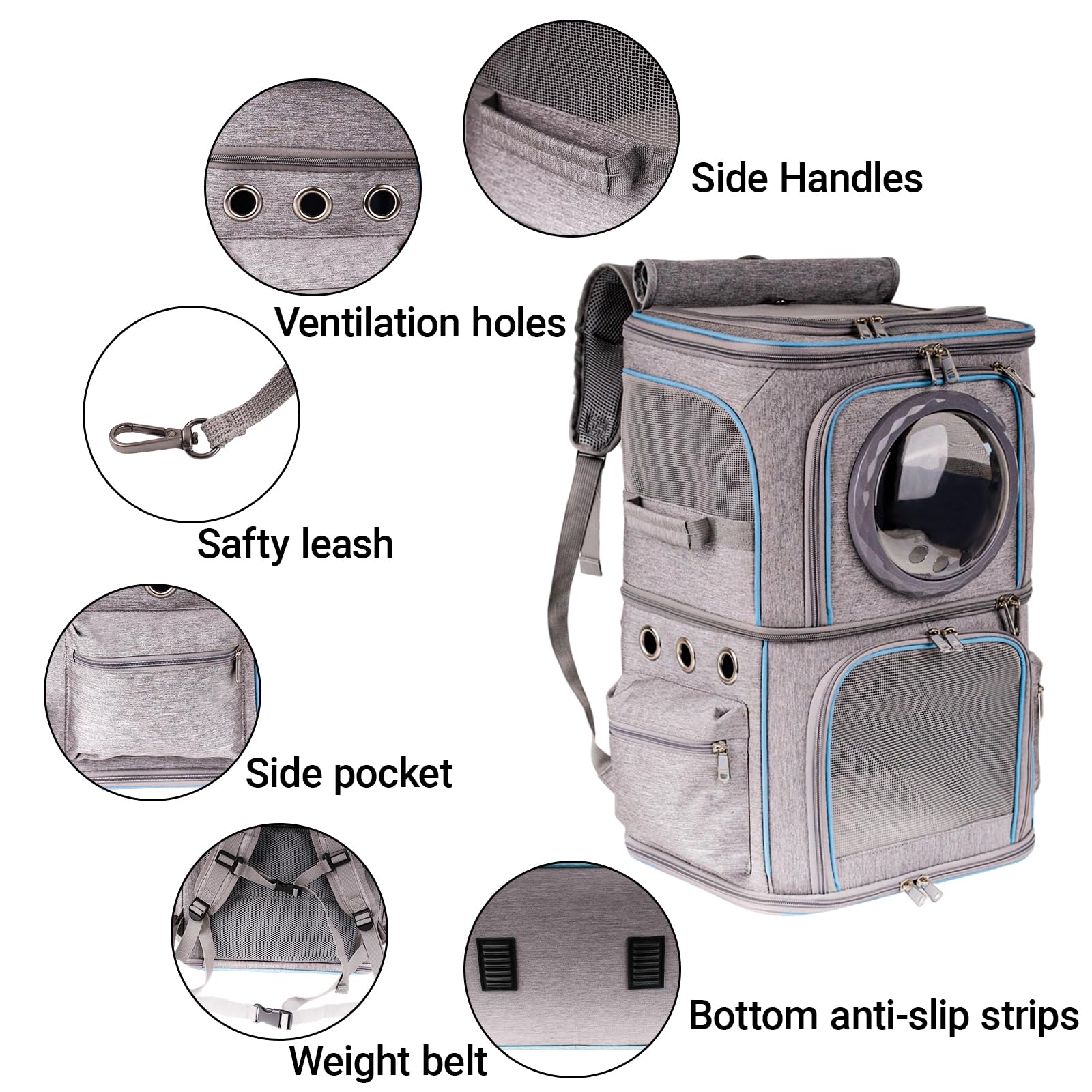 2-in-1 Pet Carrier Backpack for Two Cats or One Dog, Double-Layer 2 Compartment Carry Bag to Transport Small Animals Traveling and Hiking, Space Capsule Clear Bubble Dome