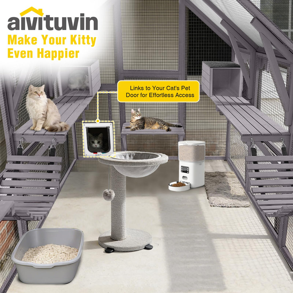Aivituvin Extra Large Catio Outdoor Cat Enclosure Window Design for 10-20 Cats, 70"H Walk-In Patio Cat House with 4 Access Doors, Waterproof Roof, Spacious Kitty Cage for Multiple Indoor Outdoor Cats