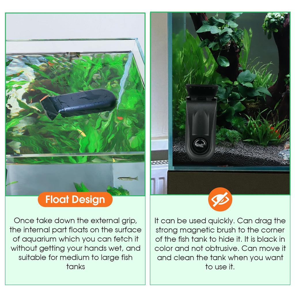 hygger Aquarium Glass Cleaner, Magnetic Fish Tank Cleaner Brush with 2 Aquarium Alg-ae Scrapers Floating Strong Magnetic (M)