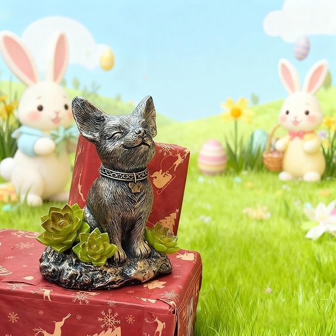 IVCOOLE Dog Statue with Solar Light, Dog Garden Decor, Outdoor Statue, Gifts for Mom