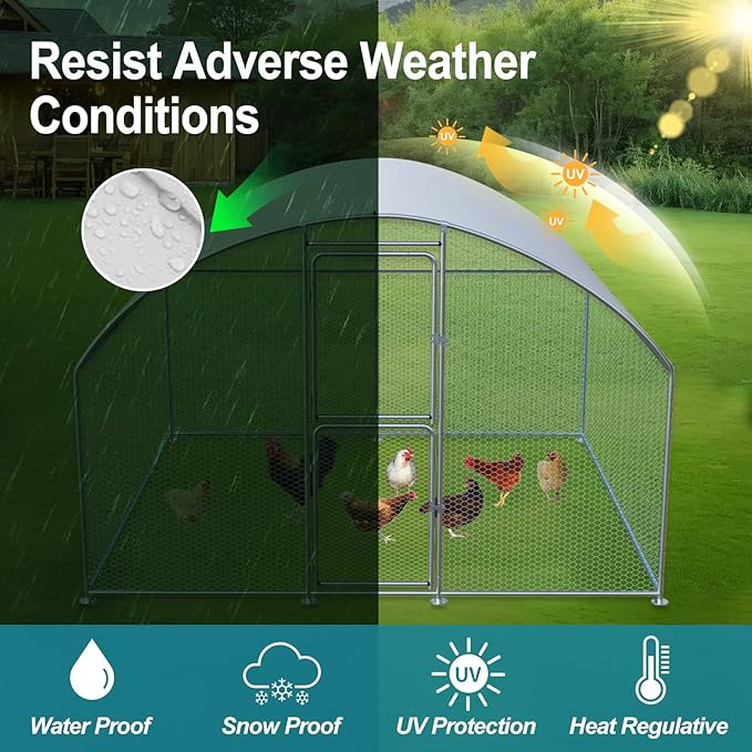 Large Chicken Coop, Chicken Coops for 10 Chickens, Chicken Runs for Yard with Water Poof & UV Resistance Cover, Dome Roof Chicken Coop Run with Double Lockable Doors for Outdoor Backyard