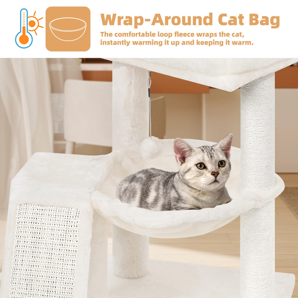 YOUPET Cat Tree with Cat Scratching Post for Indoor Cats, Cat Tower with Scratching Board and Playful Toy Balls, Cat Tree Tower with Cozy Hammock,Beige