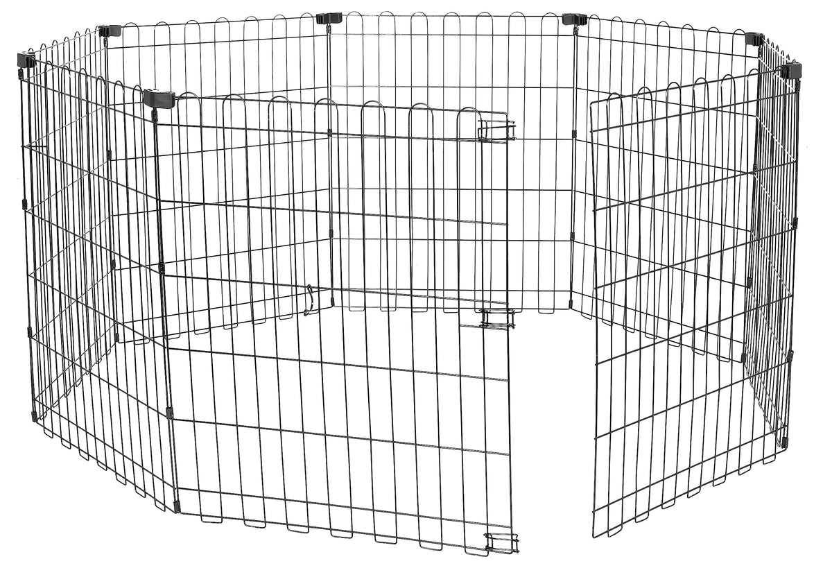 Foldable Octagonal Metal Exercise Dog Playpen, Indoor/Outdoor, No Door, 8 Panels, 24 x 48 Inches, Rust-Resistant, X-Large, Black
