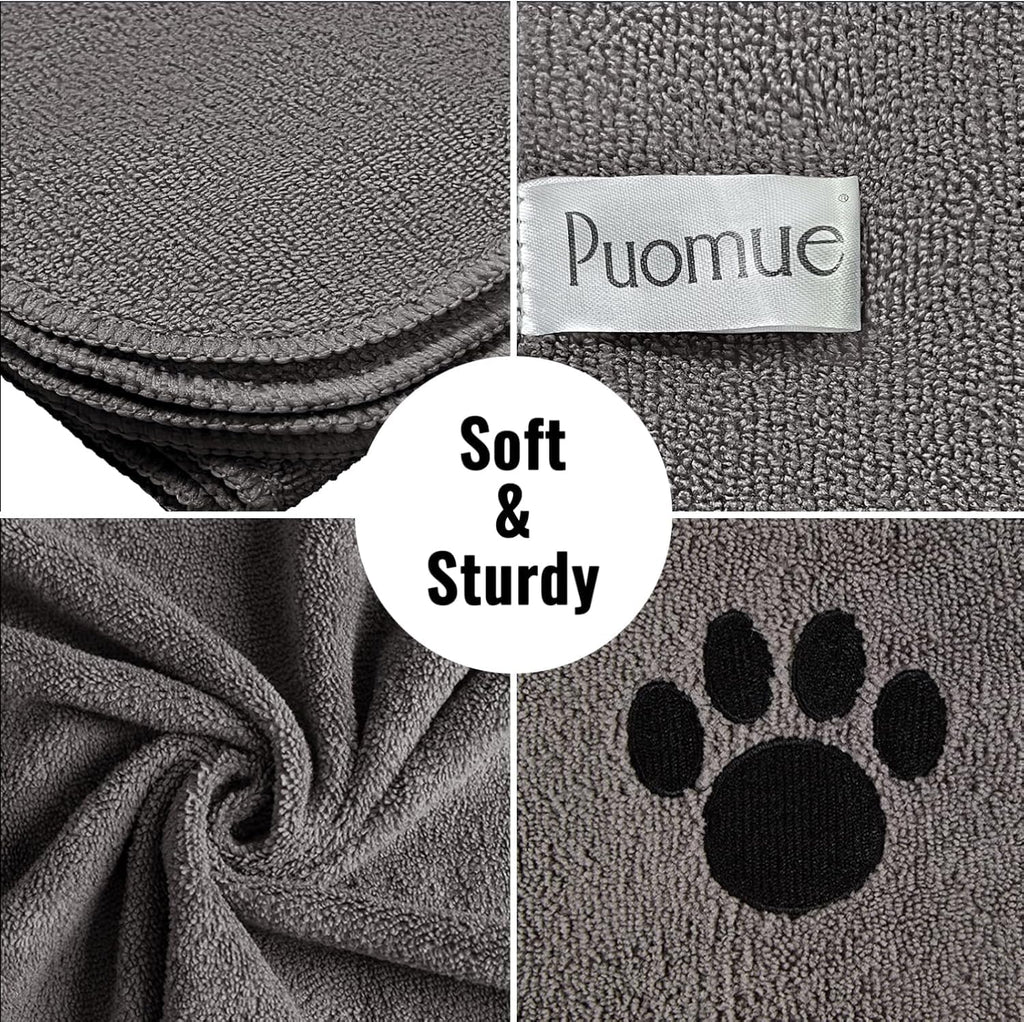 Puomue 2 Pack Microfiber Dog Towels for Drying Dogs, Super Absorbent and Soft Pet Towels for Dogs or Cats, 40''X23.6'', Pet-Friendly, Perfect for Pets of Different Sizes and Fur Types, Grey
