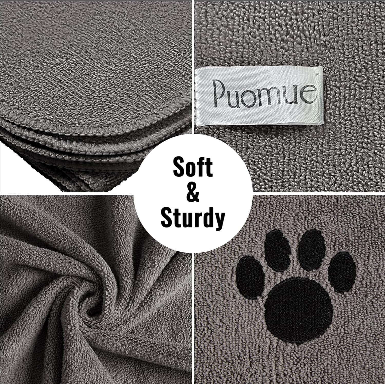 Puomue 2 Pack Microfiber Dog Towels for Drying Dogs, Super Absorbent and Soft Pet Towels for Dogs or Cats, 40''X23.6'', Pet-Friendly, Perfect for Pets of Different Sizes and Fur Types, Grey