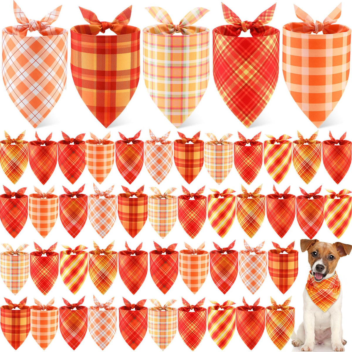 Weewooday 50 Pcs Christmas Red and Green Plaid Dog Bandanas Bulk for Medium