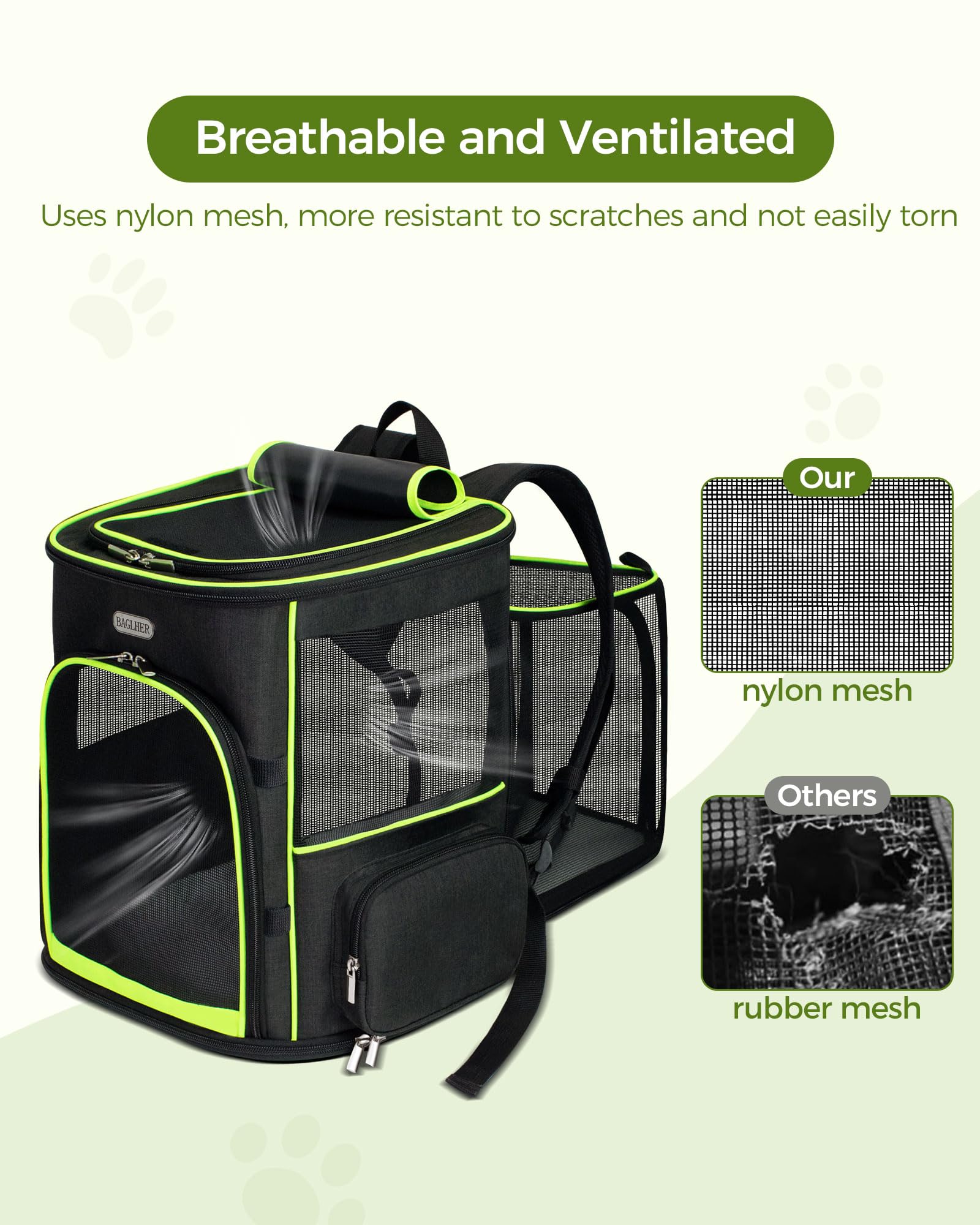 BAGLHER Expandable Cat Carrier Backpacks, Retractable Pet Carrier Backpack for Small Dogs & Cats with Breathable Mesh, Travel Bag Up to 18 Lbs for Hiking Camping Outdoor - Black