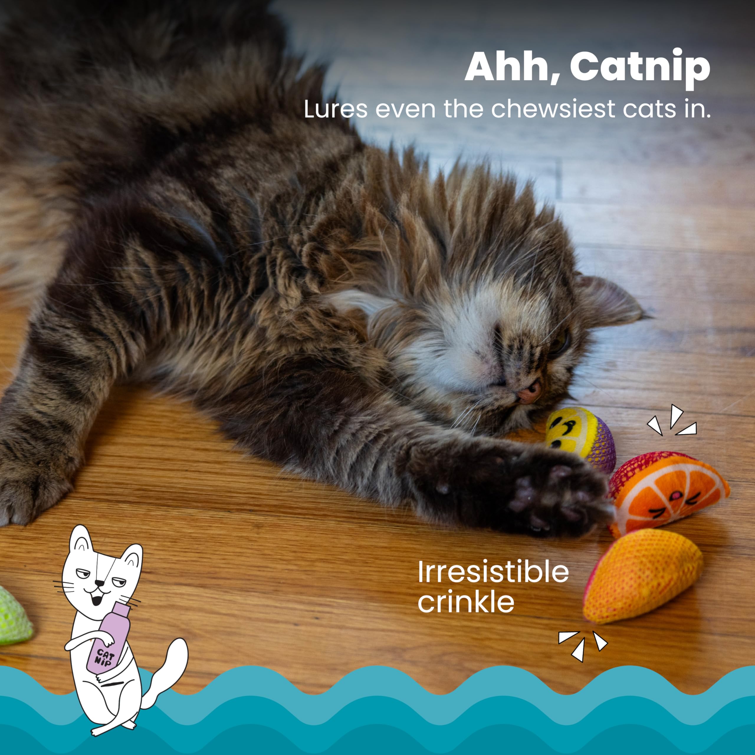 Catstages Dental Fruit Wedges Chew Cat Toys with Catnip, 5.3", 4-Pack