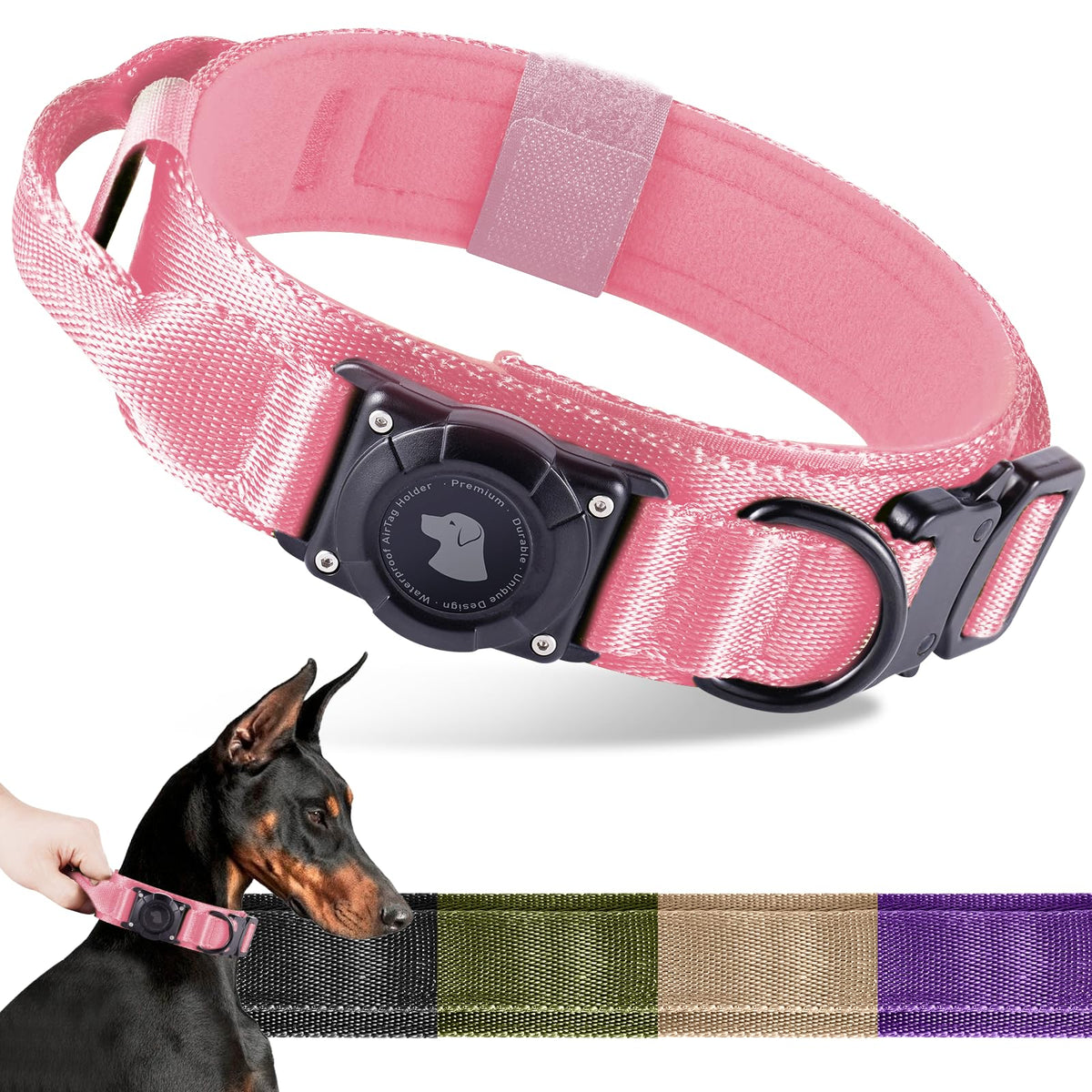 2026 Upgrade Waterproof Tactical AirTag Dog Collar, Built in AirTag Holder