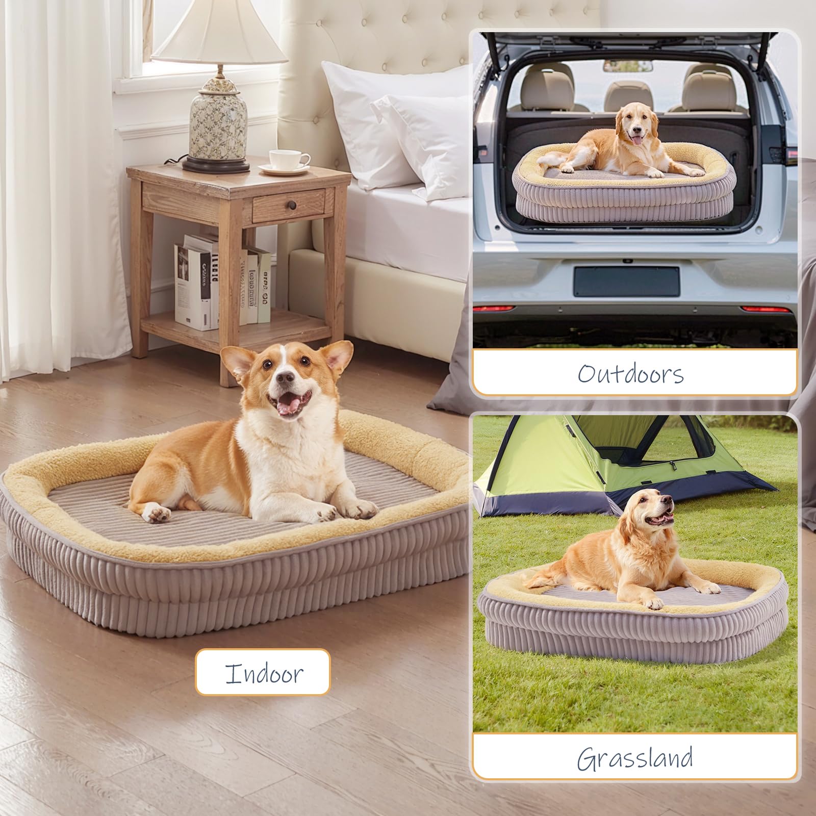 DEBANG HOME Orthopedic Dog Bed for Medium, Large Dogs Breeds, High Density Egg Crate Foam Dog Sofa Beds with Four Sided Bolster,Oval Kennel Bed, Pet Couch Bed,Removable Washable Cover& Non-Slip Bottom
