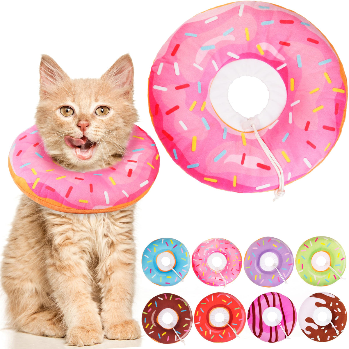WONONE Cat Cone Collar Soft, Adjustable Cat Recovery Collars Spay Cones to Stop Licking, Cute Kittens Donut E Collar After Surgery, Anti-Lick Wound Healing Elizabetan Collars for Kittens (Pink, Small)