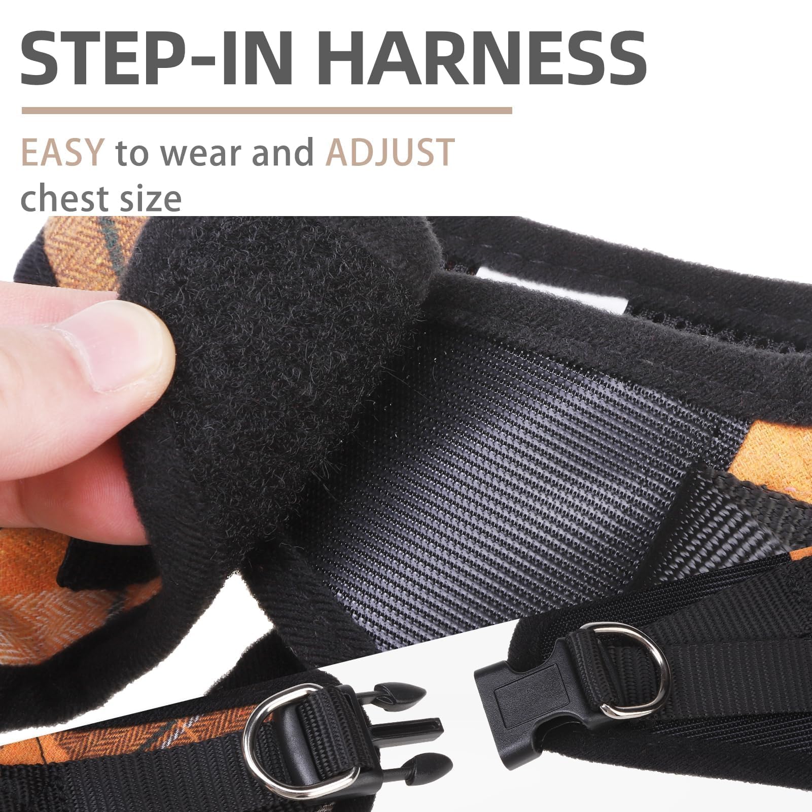 PUPTECK Adjustable Dog Harness Collar and Leash Set Step in No Pull Pet Harness for Small Medium Dogs Puppy and Cats Outdoor Walking Running, Soft Mesh Padded Reflective Vest Harnesses, Orange S