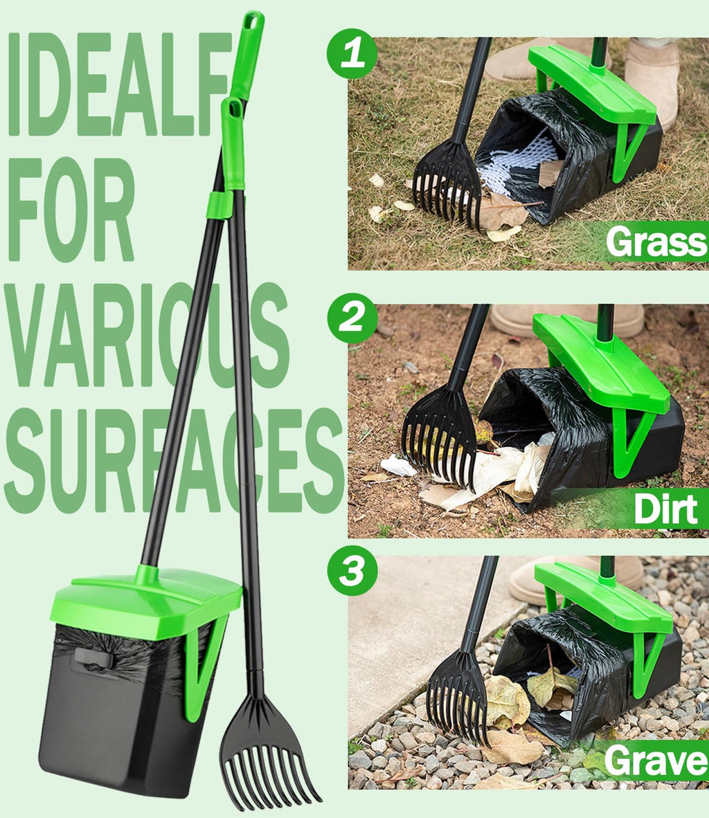 FUSBUNTY Dog Pooper Scooper, Swivel Bin & Rake Set with 100 Waste Bags