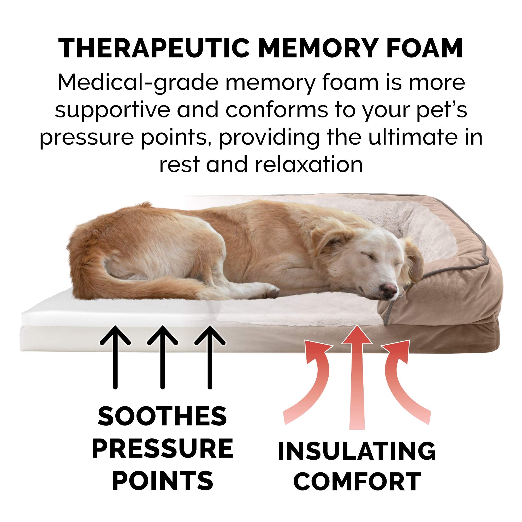 Furhaven Memory Foam Dog Bed for Medium/Small Dogs w/ Removable Bolsters & Washable Cover, For Dogs Up to 35 lbs - Plush & Velvet Waves Perfect Comfort Sofa - Brownstone, Medium