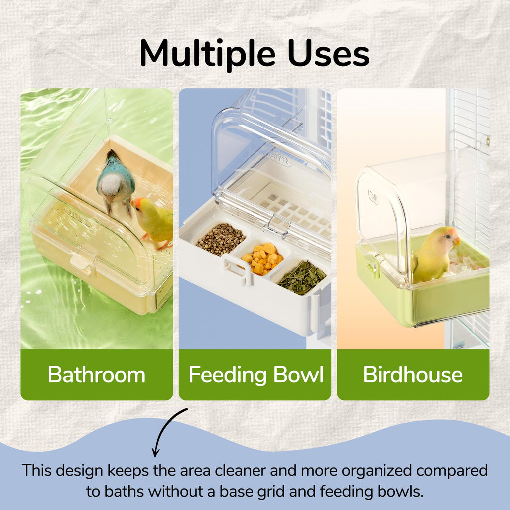 tafit Hanging 3‑in‑1 Multifunction Bird Bath Bowl House for Parrots, White