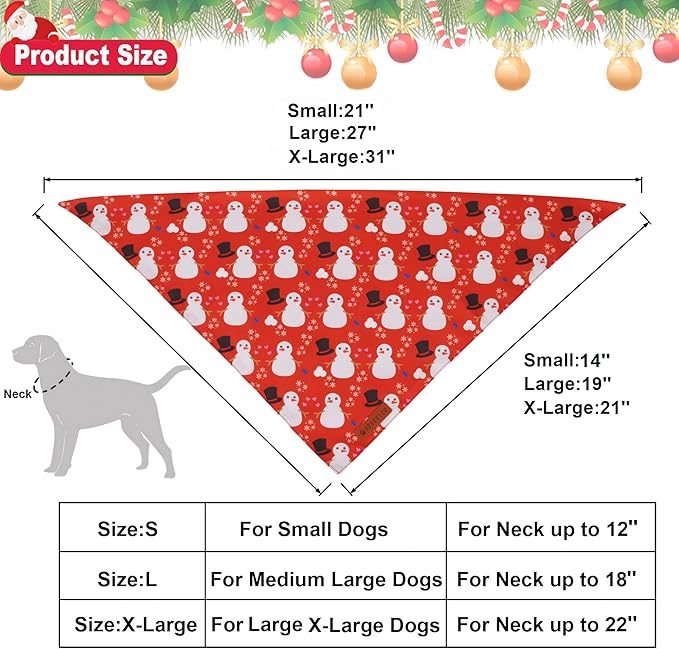 ADOGGYGO Christmas Dog Bandanas 2 Pack, Reversible Snowman Hoho Pattern Xmas Scarf, Premium Fabric, Adjustable Fit Red Green Christmas Bandanas for Small Dogs (Small)