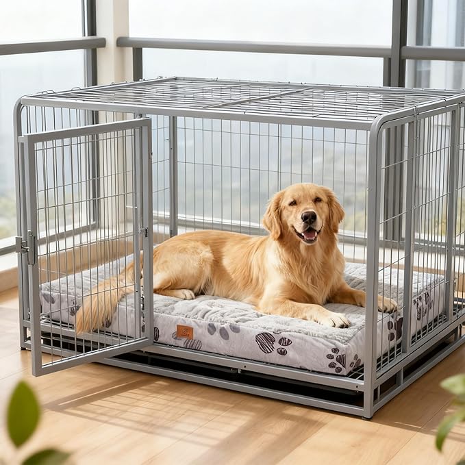 Waterproof Orthopedic Dog Bed for Extra Large Dogs 41x27x4 Inch - Egg Crate Foam Pet Crate Bed with Removable Washable Cover, Plush Top Anti-Slip Bed Mat, Dark Grey