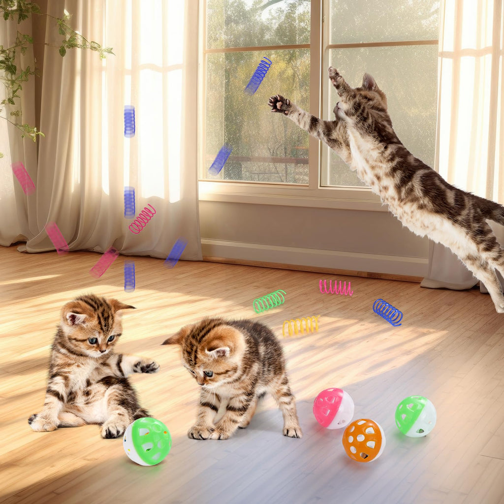 Palksky Ball Pit with 210 Toy Balls and 4 Spring Toys - Interactive Cat Toys for Bored Indoor Cats Self Play, Enrichment Toy for Fun and Exercise