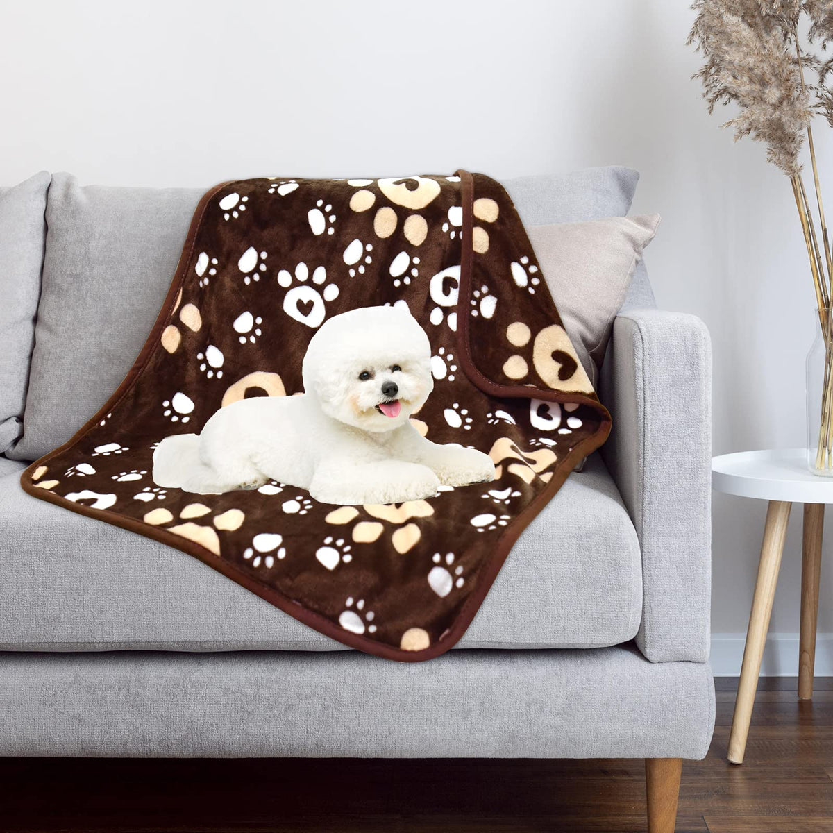 AHOOCUSTOM Dog Blanket, Soft Fleece Dog Blankets for Small Medium Dogs, Fluffy Flannel Pet Cat Puppy Blanket Mat Cover for Bed Couch, Cute Paw Print Throw Blanket for Dogs, Brown 40"X30"