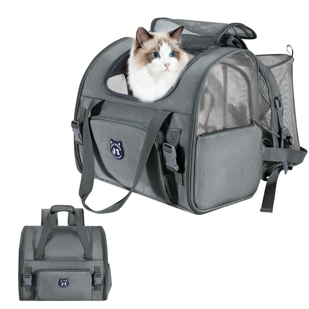 Lollimeow Expandable Cat Carrier Backpack for Large Cats - Airline Approved Pet Carrier Backpack for Small Dogs, Hiking & Travel, Waterproof with Breathable Mesh, 14lbs Capacity (Plum, Standard)