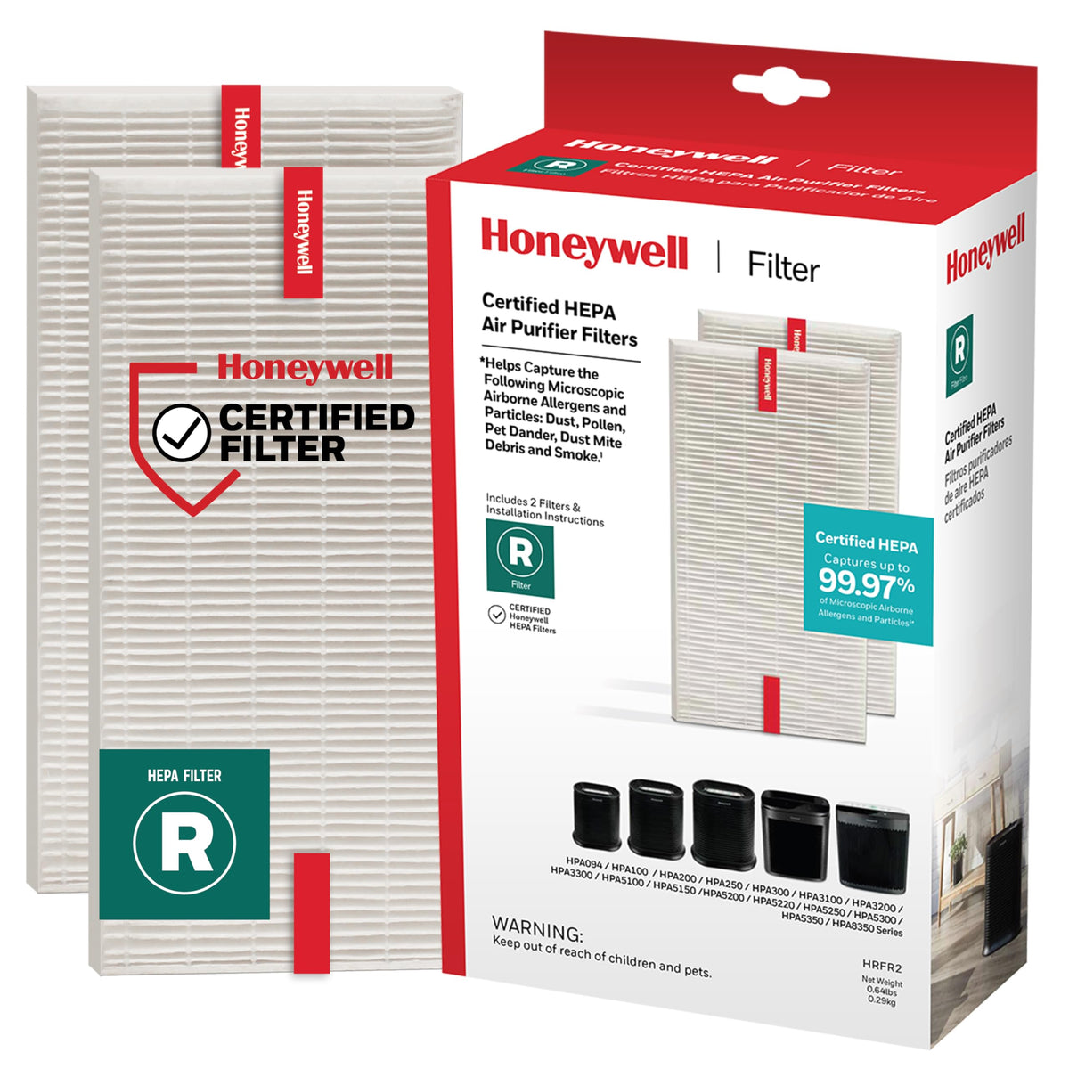 Honeywell HEPA Air Purifier Filter R, 2-Pk for HPA 100/200/300 5000 Series